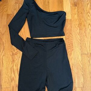 Black One-Shoulder & Biker Short Matching Set